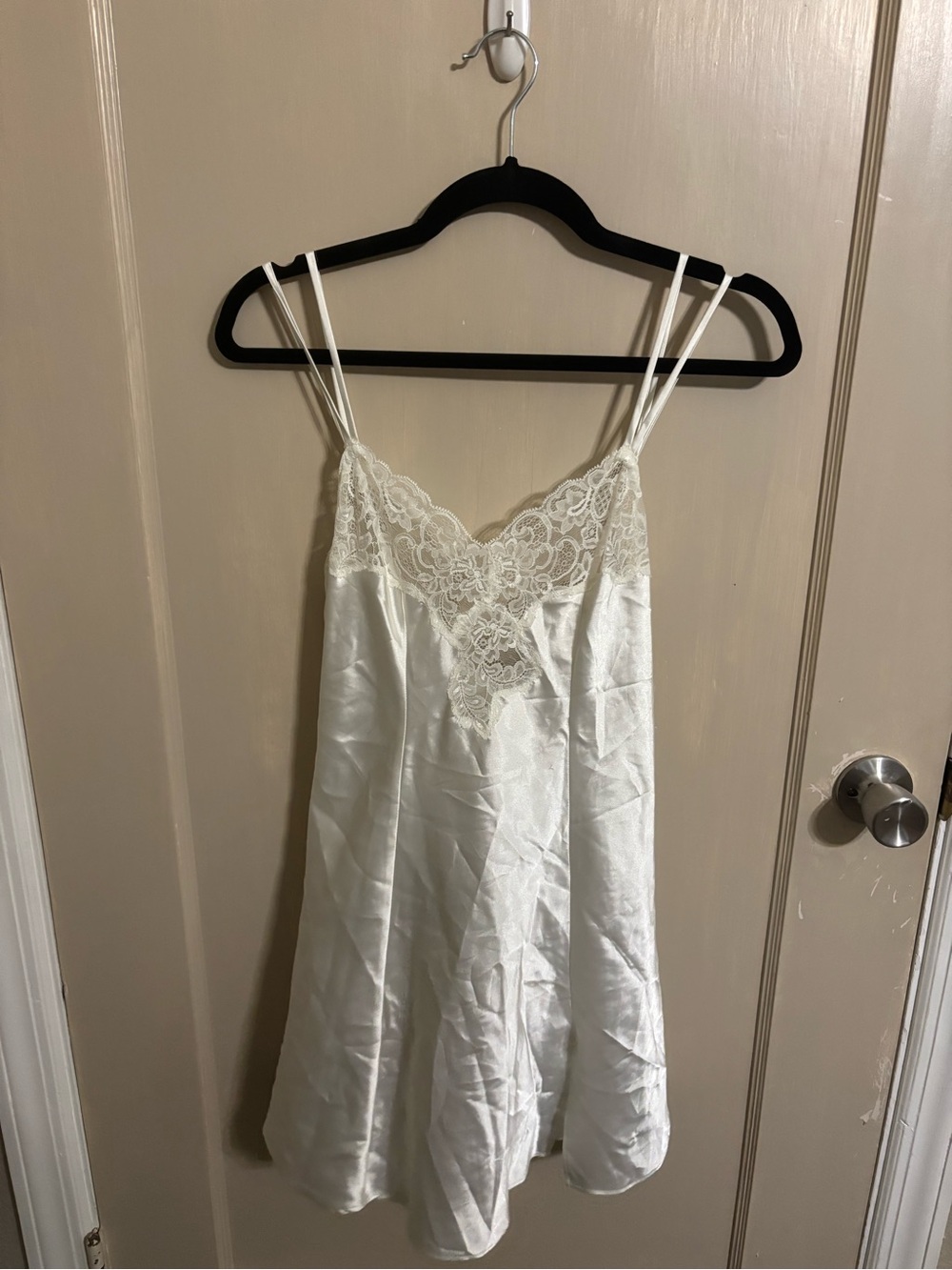 Victoria's Secret White Lace-Trim Satin Chemise